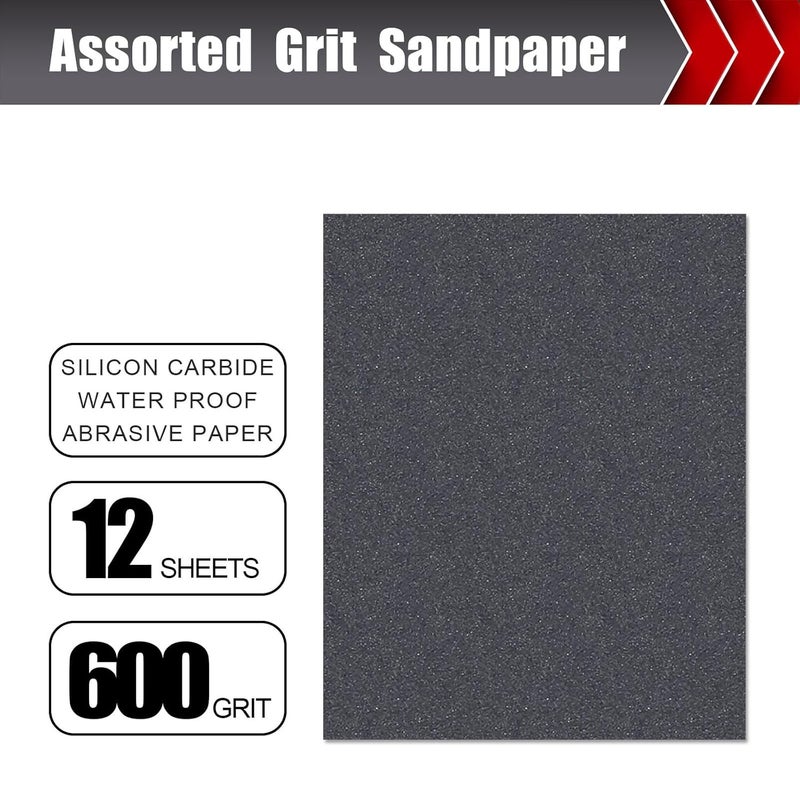BOSHCRAFT 600 Grit Sandpaper, Wet Dry Sandpaper for Wood Metal Hand Sander Sand Paper Sandpaper Sheets Sandpaper Set Cut for Use 9"" x 11""/12 Sheets - Image 3
